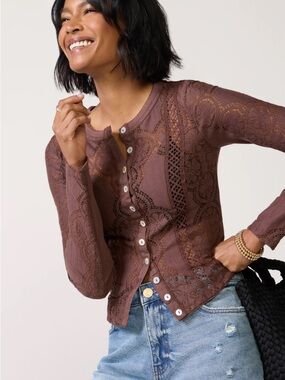 Free People Jae Knit Long Sleeve Chicorycoffee colorway nwt, sz Xs